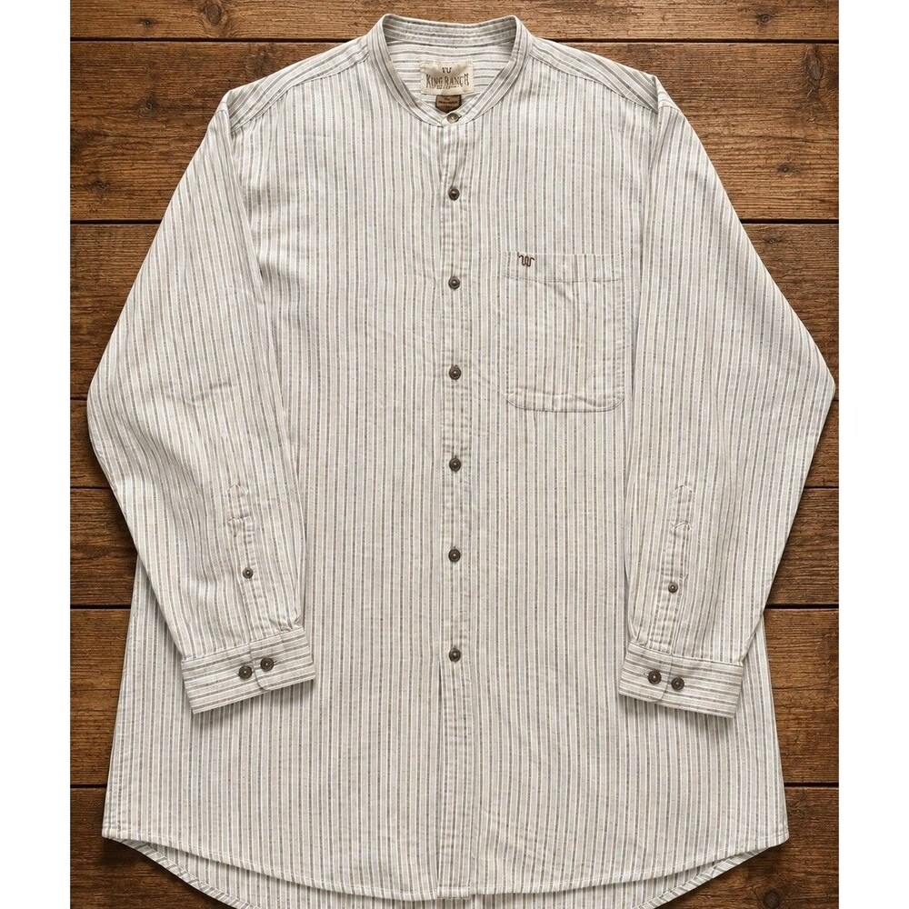 Vtg King Ranch Hemp Organic Cotton Grandad Collar Shirt Ranch Western Men’s Sz L